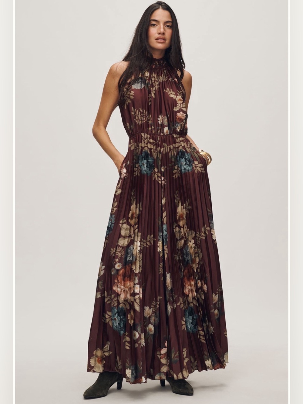 Anthropologie Floral Pleated High-Neck Jumpsuit NWT
